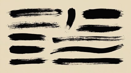 A set of black brush strokes on a white background
