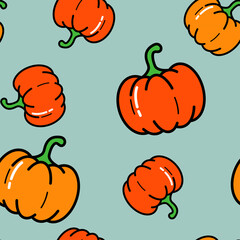 Seamless vector pattern with pumpkin. Design for kitchen textile, halloween.
