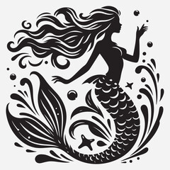 Mermaid silhouette cut out vector stock illustration
