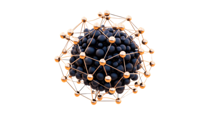 Molecular Structure with Black Spheres and Golden Connectors, cut out transparent