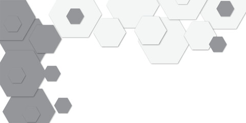 Abstract technology white and grey geometric hexagon shape on transparent background vector.