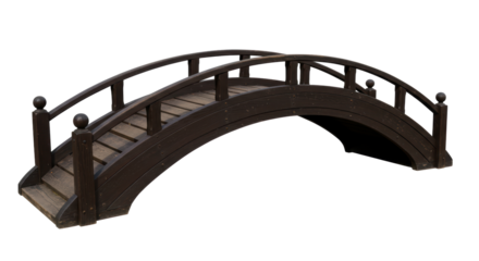 Isolated Brown Wooden Arch Bridge Landscape