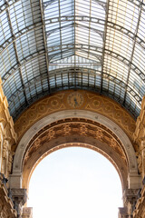 Interior of the famous Galleria Vittorio Emanuele II in Milan