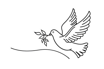 Dove With Olive Branch Symbol Of Peace Minimalist Black And White Outline