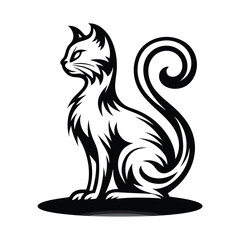 a cat sitting with a curled tail silhouette