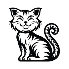 a cat sitting with a curled tail silhouette