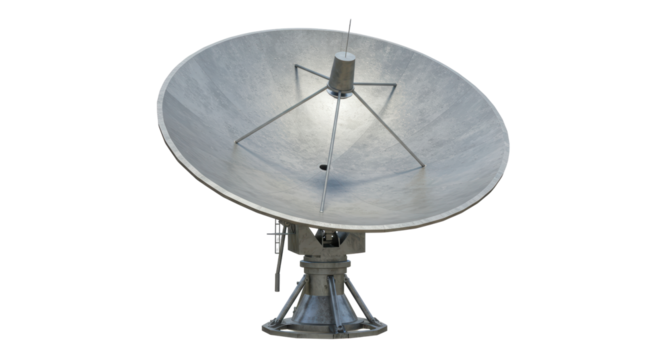 Isolated Silver Satellite Dish Antenna for Telecommunications