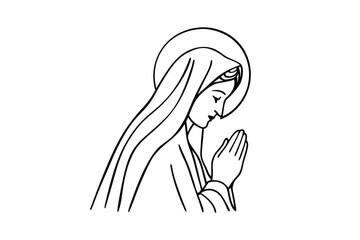 Line Art Of Virgin Mary Praying Simple Black And White Illustration