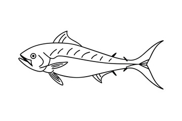 Tuna Fish Outline Vector Illustration For Seafood Design And Coloring Pages