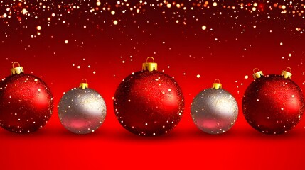 Red and Silver Glitter Christmas Ornaments Festive Background