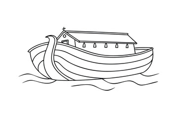 Noahs Ark Illustration Black And White Biblical Story Vessel On Water