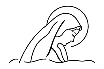 Virgin Mary Line Art Vector Illustration Religious Icon Christian Symbol Minimalist Design