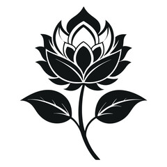 Stylized Lotus Flower Icon, Black Silhouette Against White Background, Elegant Floral Design