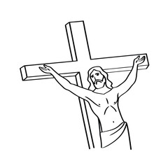 Jesus Christ On Cross Monochrome Line Art Illustration For Christian Themes