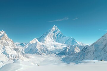 Obraz premium Majestic mountain peak stands tall against clear blue sky in snow-covered landscape