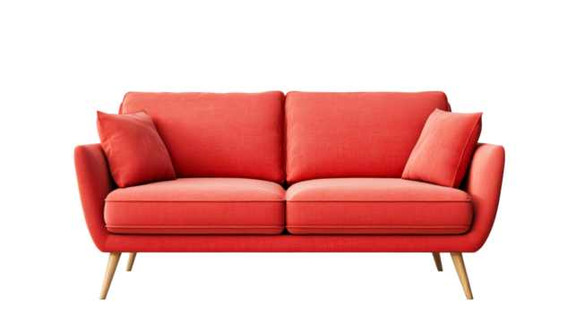 Modern coral sofa, cushions, comfort, furniture, design, isolated, cut out transparent - Powered by Adobe