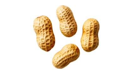 Group of raw peanuts with shells isolated on black background, cut out transparent