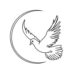 Minimalist Dove Flying Inside A Circular Frame For Peace And Spirituality Concepts
