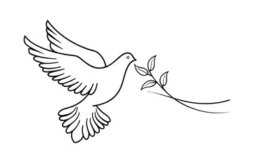 Dove With Olive Branch Symbol Of Peace And Hope Hand Drawn Illustration