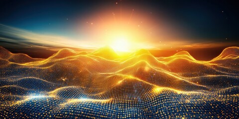 Golden digital landscape sunrise
