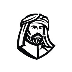 Drawing of Traditional Arab Man Head with Turban and Beard