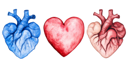 Anatomical, Valentine's, and realistic heart set, cut out transparent
