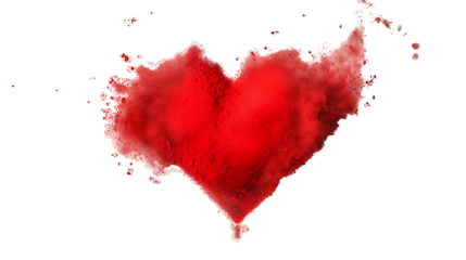 Red powder explosion in heart shape isolated on white or transparent png