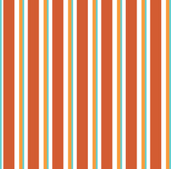 Obraz premium Seamless vertical striped pattern in bold orange, teal blue, and white. Clean modern background perfect for wallpaper, textiles, packaging, branding, web design, and vibrant creative projects.