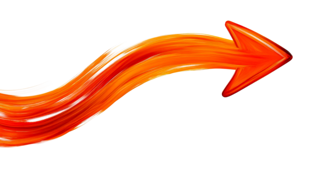 Orange Flowing Arrow Isolated, Dynamic Direction Sign, cut out transparent