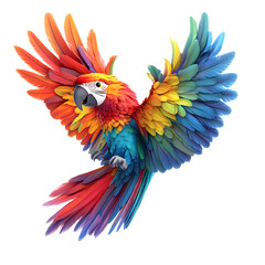 Obraz premium A Fluffy 3D Cartoon Parrot with Rainbow Colored Feathers Isolated on Transparent Background