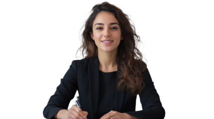 Confident young female data analyst at desk in modern office setting professional portrait empowerment