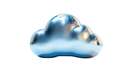 Metal cloud symbol, metallic texture and shine, 3d object, cut out transparent