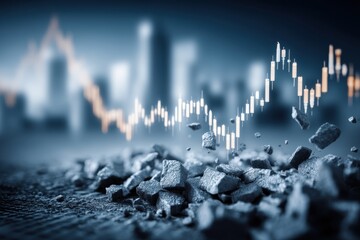 A dramatic depiction of market volatility, with a financial graph crumbling into rubble, representing economic instability and the potential collapse of investments in a uncertain climate.