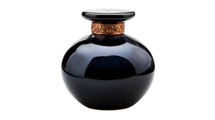 Artistic dark vase with golden ornament , cut out transparent