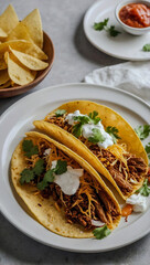 Golden tacos on a white plate, ready to serve.