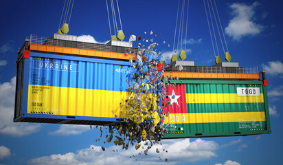 Cargo containers with flags of Ukraine and Togo - 3D illustration