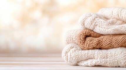 Stacked knit sweaters in cream and beige