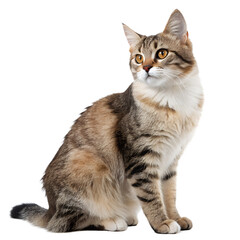Obraz premium Tabby cat sitting sideways looking up on transparent background