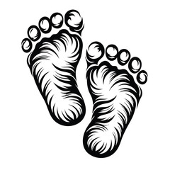 Tribal Footprint, Isolated Baby Footprints, Feet Symbol, Simple Design, Black & White