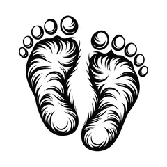 Baby Footprints Silhouette Two Infant Feet, Newborn Foot Print Design, Minimalist Art