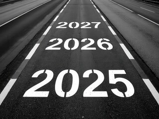 Road with future years painted on the surface.