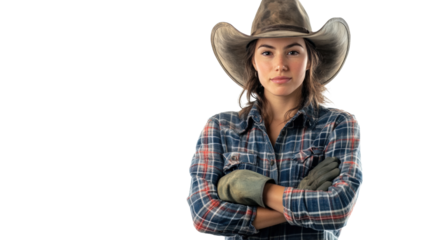 Empowering female farmer in wide-brimmed hat cultivating possibilities in vibrant field setting