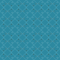Seamless pattern with blue geometric and floral motifs