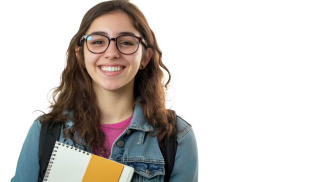 Female student smiling with glasses campus setting portrait photography bright environment cheerful concept