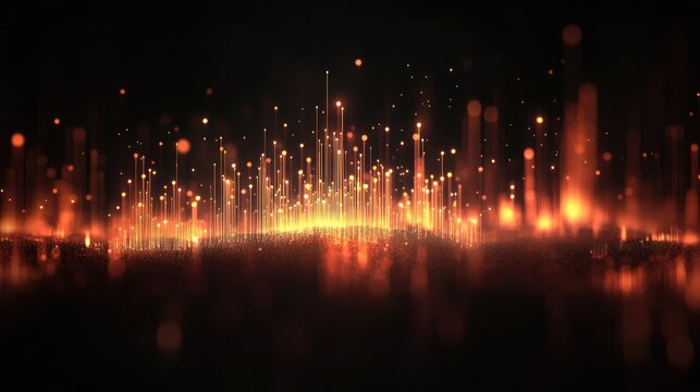 An abstract D scatter plot with glowing data points on a dark background, emphasizing data relationships and trends in scientific research or data science.