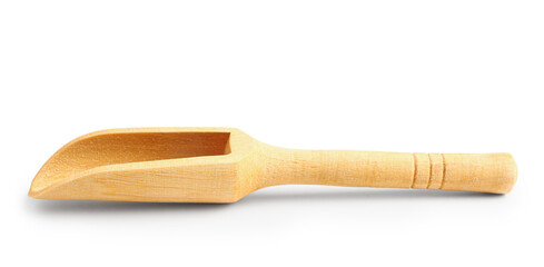 New wooden scoop on white background