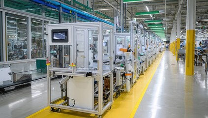 Modern assembly line in a high-tech manufacturing facility.