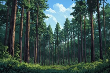 Obraz premium Lush pine forest scene