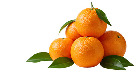 A pile of oranges with green leaves on a black background studio shot