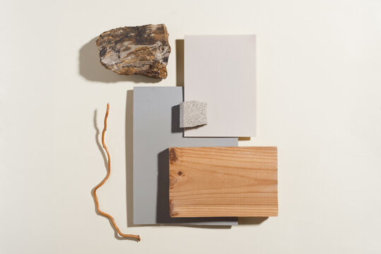 Textures mood board. Material samples interior design. Moodboard for architects styling and selection. Material samples